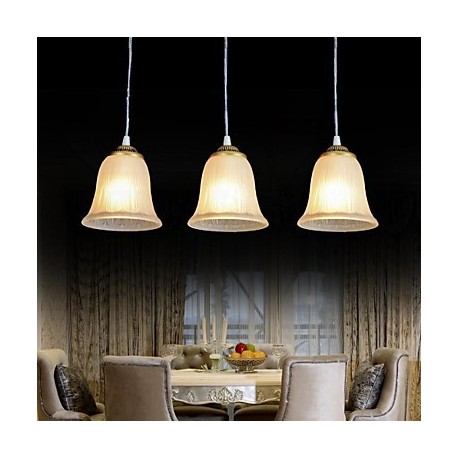 Bronze Pendant Three-Lights Pattern-Glass-Shade European Retro Classic 220V