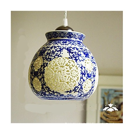 Retro Ceramic lamp lamp Entrance Stairs Blue Single Head Chandelier Creative A