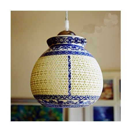 Retro Ceramic lamp lamp Entrance Stairs Blue Single Head Chandelier Creative G