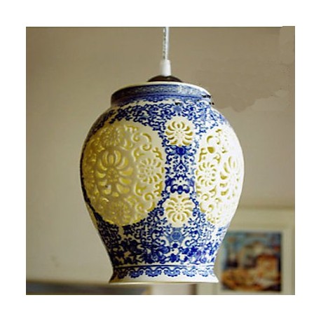 Retro Ceramic lamp lamp Entrance Stairs Blue Single Head Chandelier Creative I