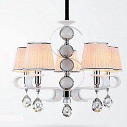 Fabric Chandelier 5 Light High-Grade Lamp White Jade Silver Ring