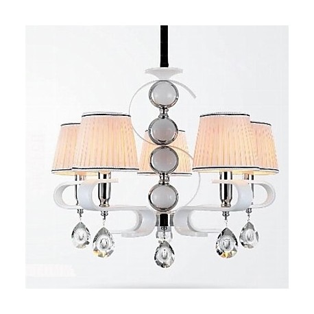 Fabric Chandelier 5 Light High-Grade Lamp White Jade Silver Ring