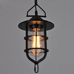 Medium Vintage Black Cage Shape Glass And Metal Cover Pendant Light