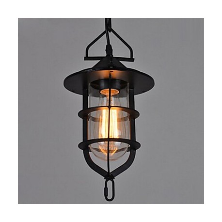 Medium Vintage Black Cage Shape Glass And Metal Cover Pendant Light