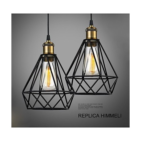 Industrial Wire CAGE PENDANT LIGHT Cafe Loft Warehouse Lighting Black Cord E27/E26