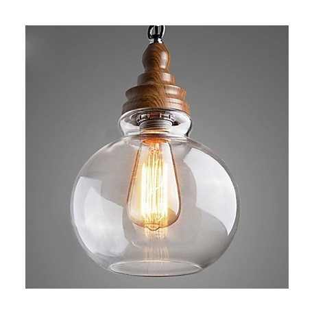 Vintage Wooden Round Crystal Ball Pendant Lights for Dining Room/Living Room/Hallway (Dia 19cm)