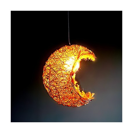 23CM Modern Rural Cany Art Woven Rattan Restaurant Single Head Droplight Lamp LED