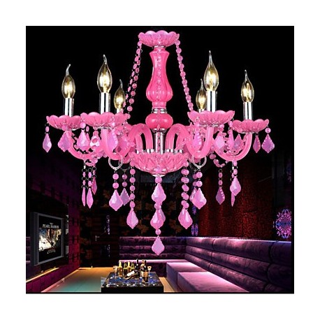 Coffee Room lamp Project Light Candle Crystal Hanging Lamp Pink