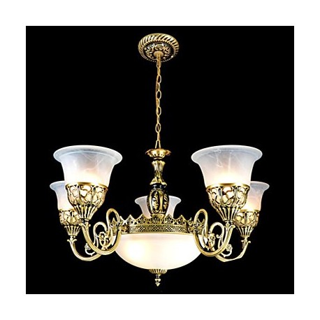 Bronze Chandeliers Seven-Lights Moire-Glass European Retro Classic 220V