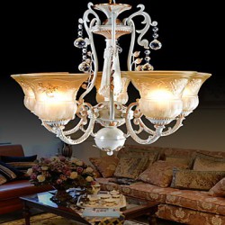 White Chandeliers Five-Lights Pattern-Glass-Shade Hand-Gilt European Retro Classic 220V