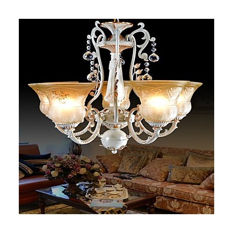 White Chandeliers Five-Lights Pattern-Glass-Shade Hand-Gilt European Retro Classic 220V