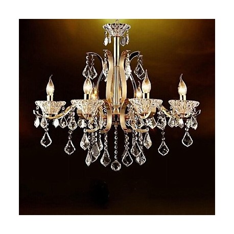 High-Grade Gold Wrought Iron Crystal Chandelier 6 Lights