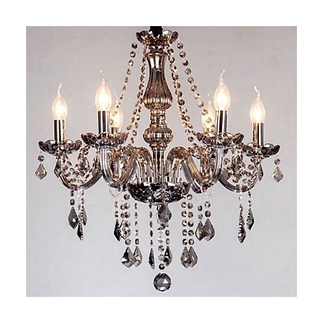 6 Lights,European Crystal Chandelier In Grey Color,Glass & Crystal