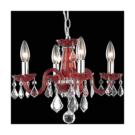 Candle Featured Crystal Chandeliers with 4 Lights in Red