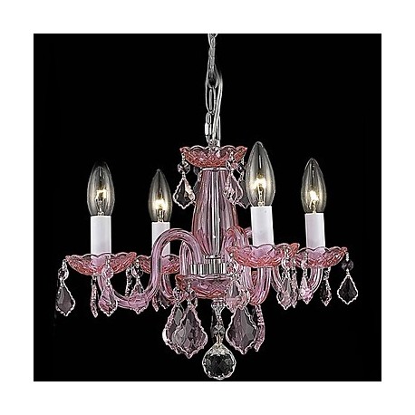 Candle Featured Crystal Chandeliers with 4 Lights in Pink