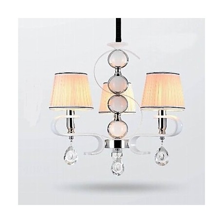 Fabric Chandelier 3 Light High-Grade Lamp White Jade Silver Ring