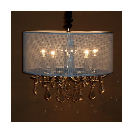 60W Contemporary Crystal Pendant Light with 5 Lights and Semitransparent PVC Shade