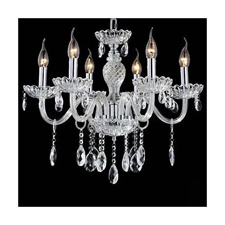 6-Light The style of palace Glass Chandelier With Candle Bulb