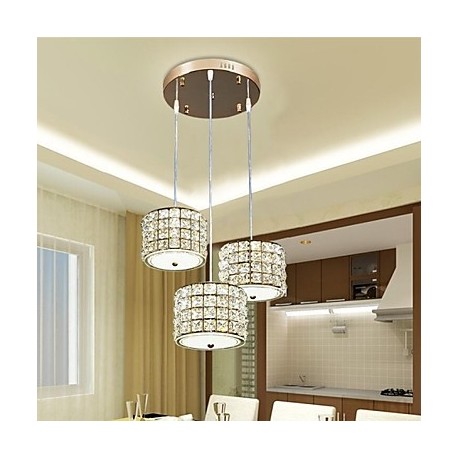 Single 3 Light 24W Dining Room LED Crystal Pendant Light LED Restaurant Droplight