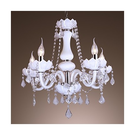 Elegant Crystal Chandelier with 5 Lights in White