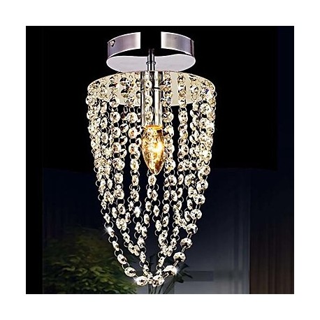 1-Light Chrome Modern K9 Transparent Crystal Chandelier with 1 LED Bulb