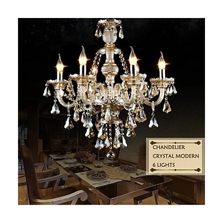 Chandelier Cognac Color Crystal Modern 6 Lights/Contemporary Living Room/Bedroom/Dining Room/Office Glass