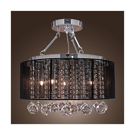 Modern Crystal Flush Mount with 5 Lights Black Fabric Shade