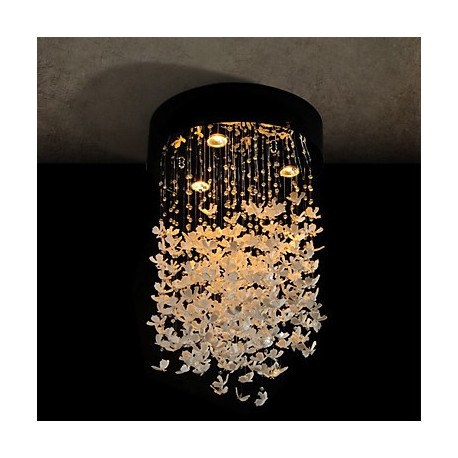 Modern Semi Flush Mount with 3 Lights - Butterfly Featured Shade