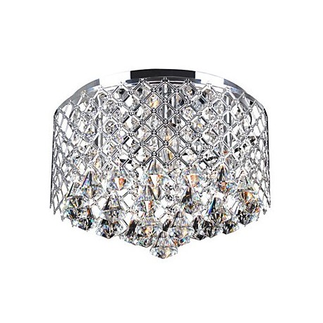 60W Contemporary Crystal Flush Mount with 4 Lights and Metal Drum Shade