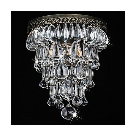 Crystal Flush Mount, 1 Light, Vintage Iron Electroplating