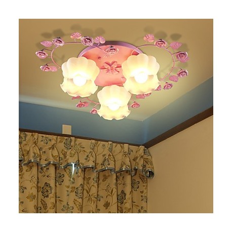 Creative Lamp Dining-Room Lamp Contracted Rural Sweet Bedroom Pink Rose 3 Absorb Dome Light