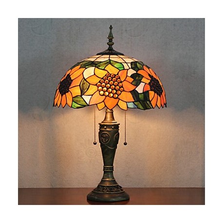 Sunflower Pattern Table Lamp, 2 Light, Resin Glass Painting