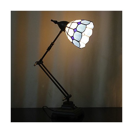 Grid Pattern Swing Arm Table Lamp, 1 Light, Iron Glass Painting