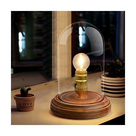 Nordic Mediterranean Style Fumigated Wood Desk Lamp for Reading Room Bedroom,Wooden Art Edison Bulb Table Lamp