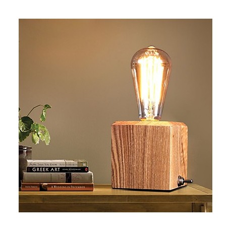 Nordic Mediterranean Style Fumigated Wood Desk Lamp for Reading Room Bedroom,Wooden Art Edison Bulb Table Lamp