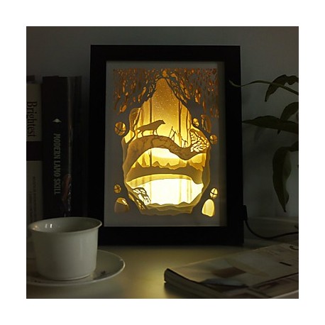 23*23*6CM Christmas Present Novel 3 D Sketch Paper Carving Lamp Creative Mural Frame Lamp Light Led