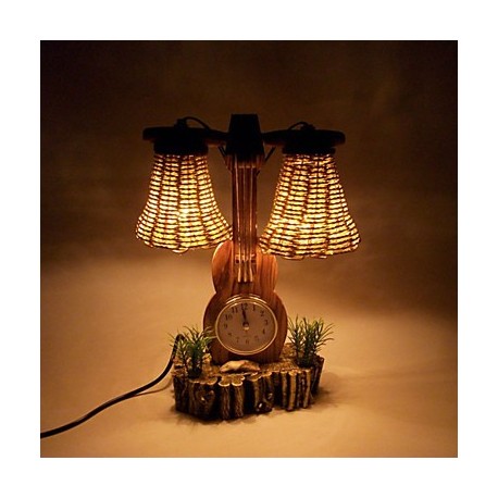 Valentine'S Day Creative Furnishing Articles Gifts Boutique Handicraft The Violin With Wooden Clock Desk Lamp Led Light